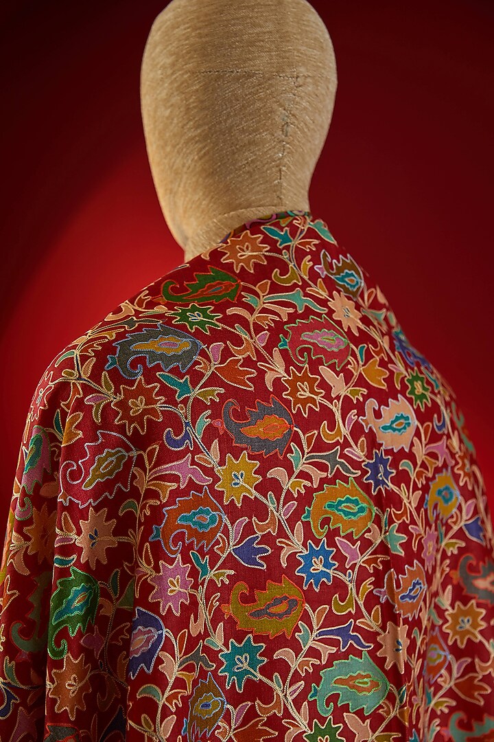 Multi-Colored Silk Thread Embroidered & Digital Printed Stole by Shaza at Pernia's Pop Up Shop