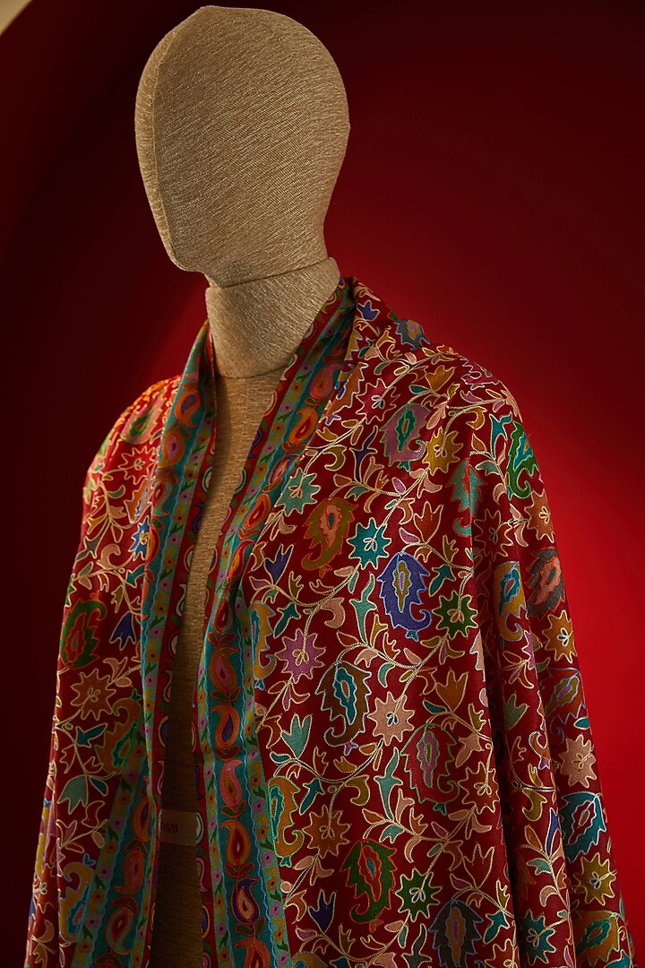 Multi-Colored Silk Thread Embroidered & Digital Printed Stole by Shaza at Pernia's Pop Up Shop