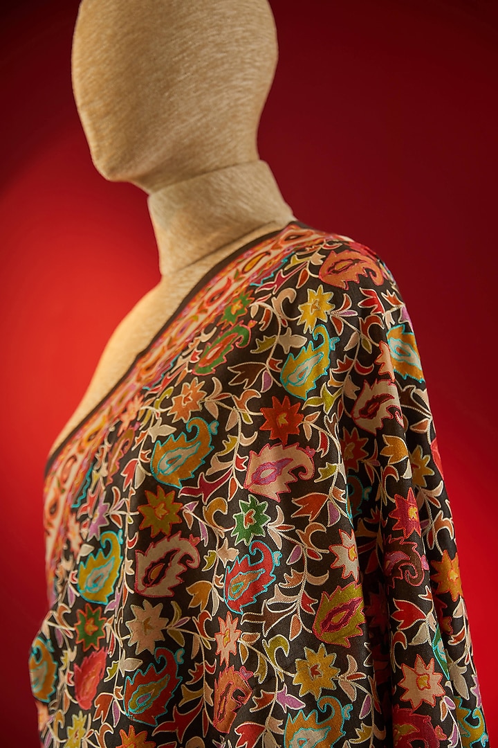 Multi-Colored Silk Thread Embroidered & Digital Printed Stole by Shaza at Pernia's Pop Up Shop