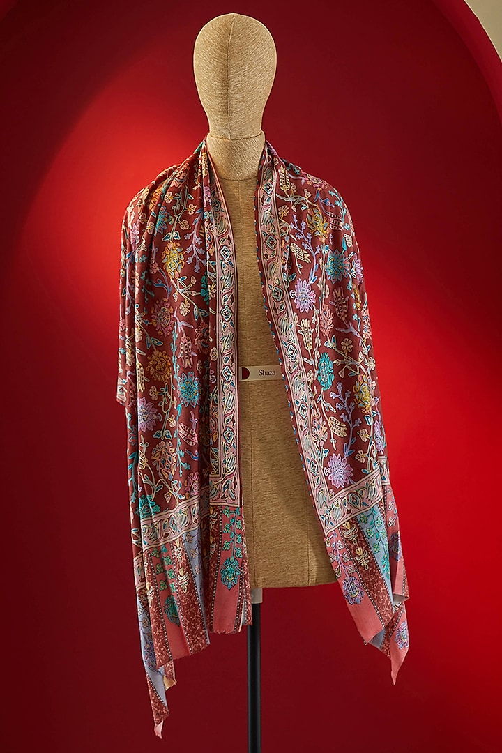 Multi-Colored Silk Thread Embroidered & Digital Printed Stole by Shaza at Pernia's Pop Up Shop