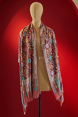 Multi-Colored Silk Thread Embroidered & Digital Printed Stole by Shaza
