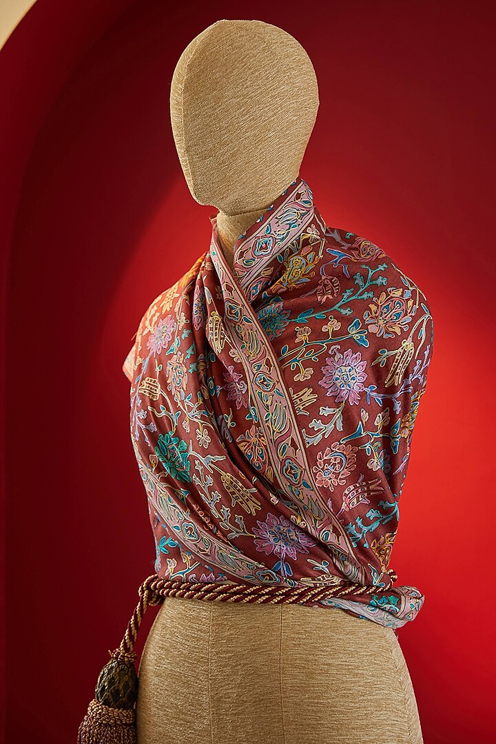 Multi-Colored Silk Thread Embroidered & Digital Printed Stole by Shaza at Pernia's Pop Up Shop
