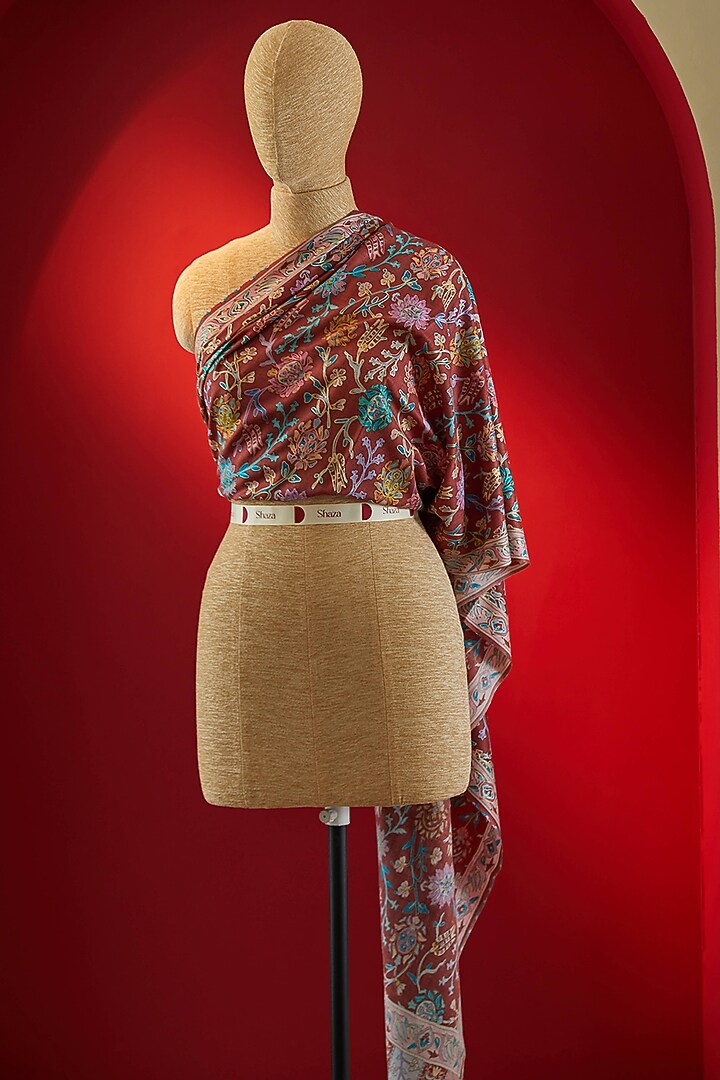 Multi-Colored Silk Thread Embroidered & Digital Printed Stole by Shaza at Pernia's Pop Up Shop