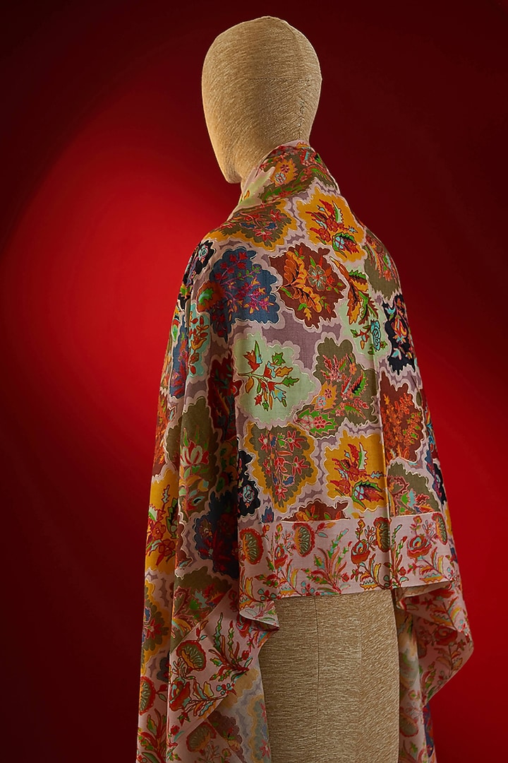Multi-Colored Silk Thread Embroidered & Digital Printed Stole by Shaza at Pernia's Pop Up Shop