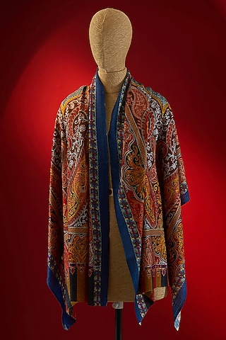 Multi-Colored Silk Thread Embroidered & Digital Printed Stole by Shaza