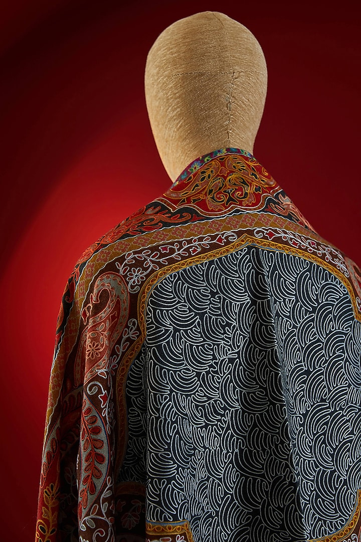 Multi-Colored Silk Thread Embroidered & Digital Printed Stole by Shaza at Pernia's Pop Up Shop