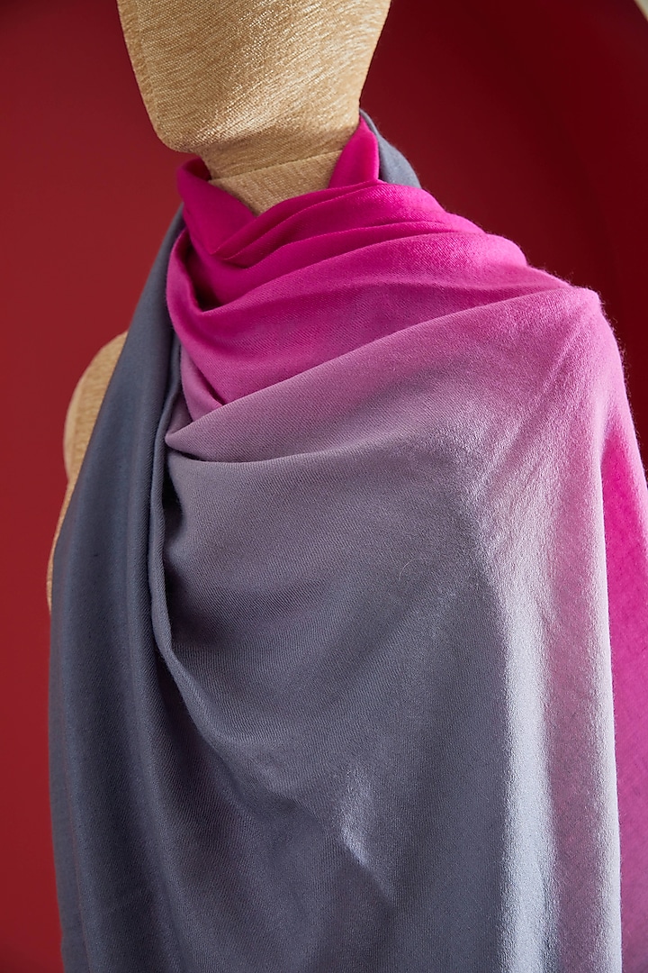 Grey & Pink Pashmina Ombre-Dyed Shawl by Shaza at Pernia's Pop Up Shop