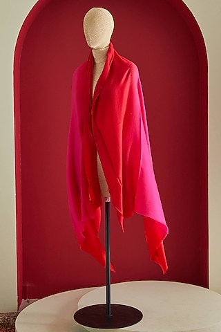 Red & Pink Pashmina Ombre-Dyed Shawl by Shaza