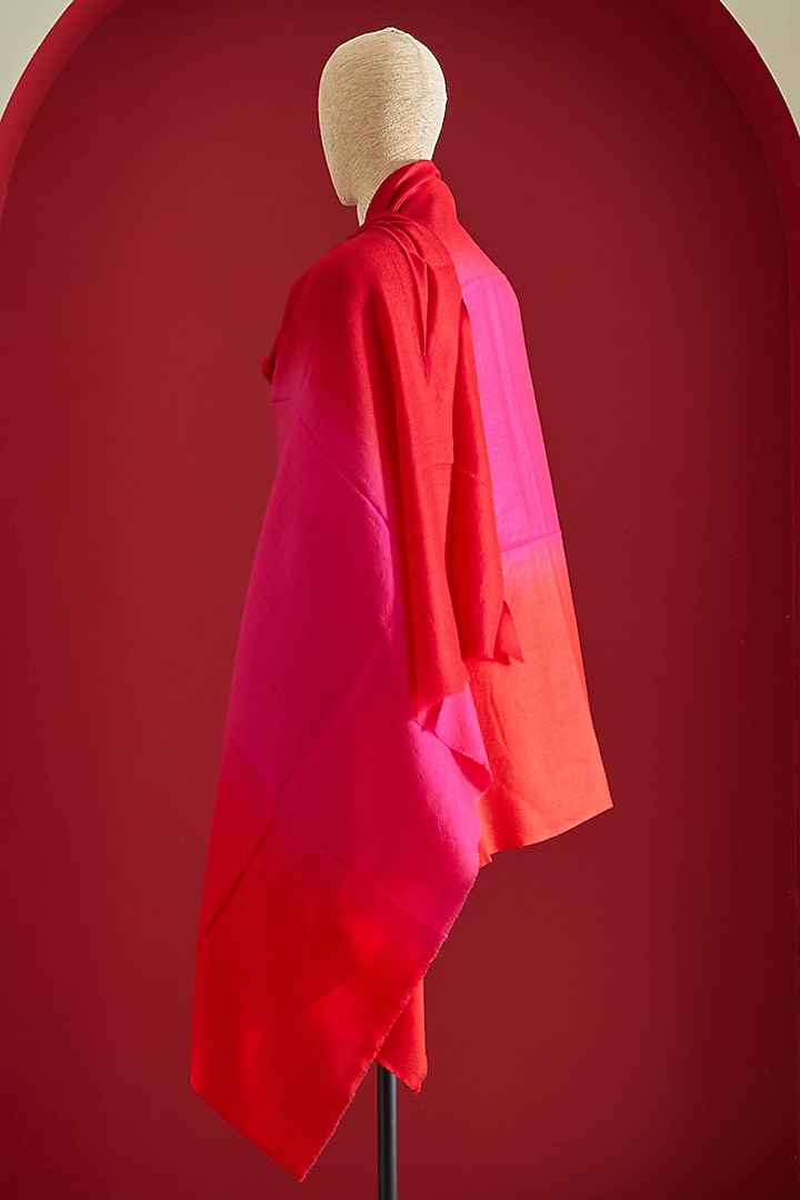 Red & Pink Pashmina Ombre-Dyed Shawl by Shaza at Pernia's Pop Up Shop