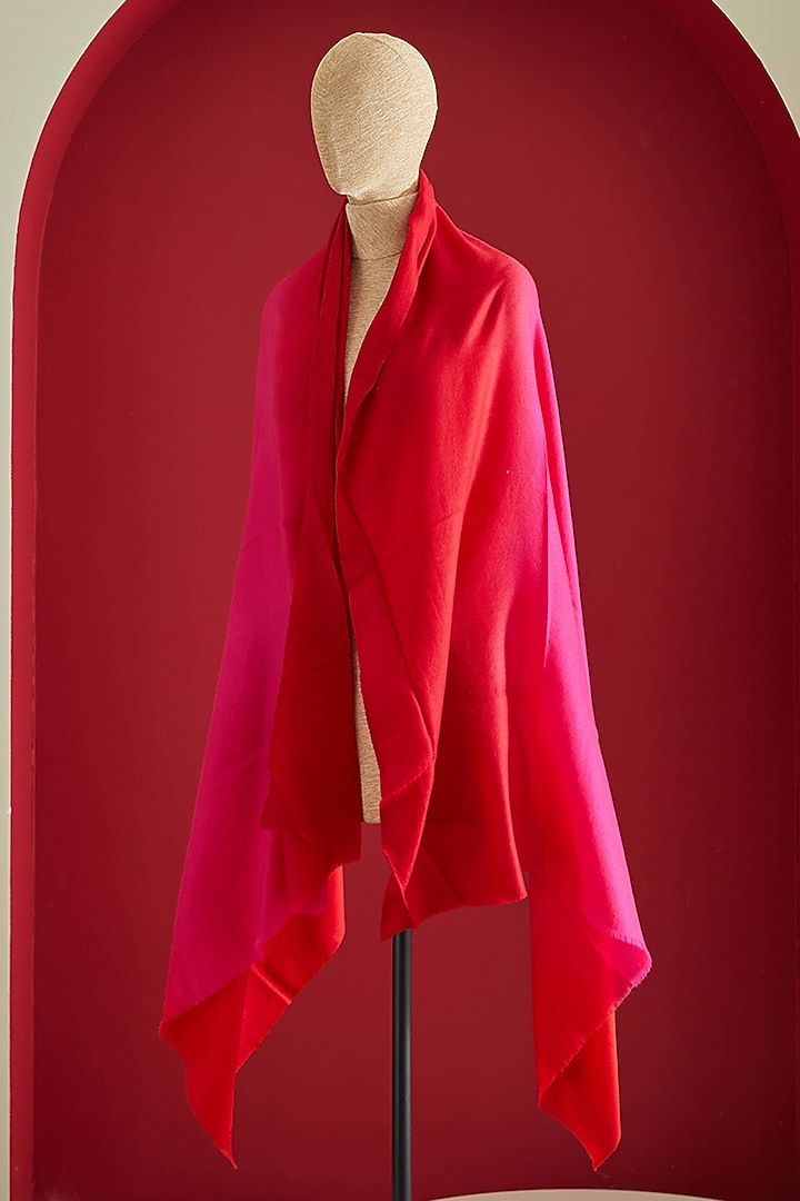 Red & Pink Pashmina Ombre-Dyed Shawl by Shaza at Pernia's Pop Up Shop