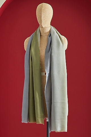 Grey & Light Green Pashmina Ombre-Dyed Shawl by Shaza
