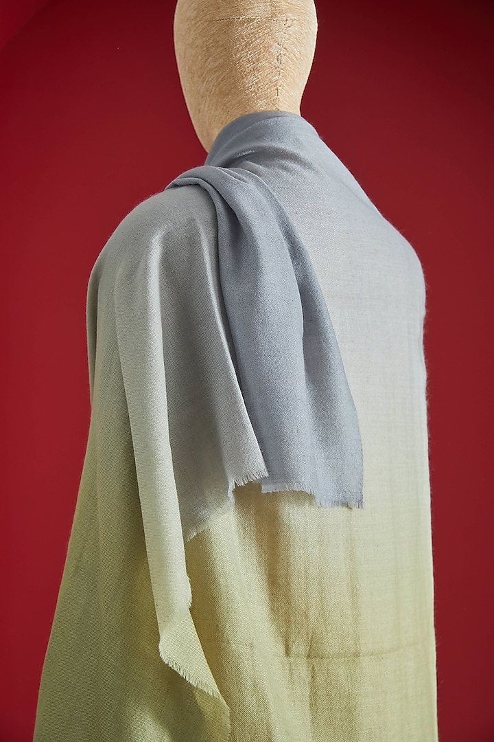 Grey & Light Green Pashmina Ombre-Dyed Shawl by Shaza at Pernia's Pop Up Shop