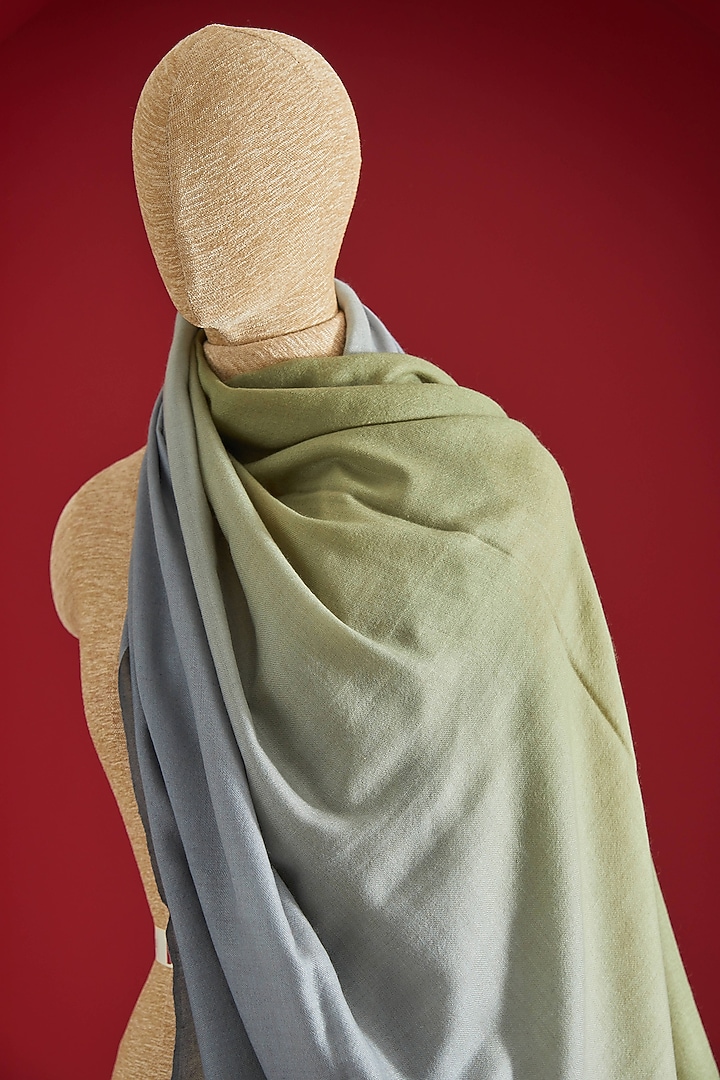 Grey & Light Green Pashmina Ombre-Dyed Shawl by Shaza at Pernia's Pop Up Shop