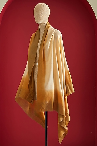 Beige & Golden Brown Pashmina Ombre-Dyed Shawl by Shaza