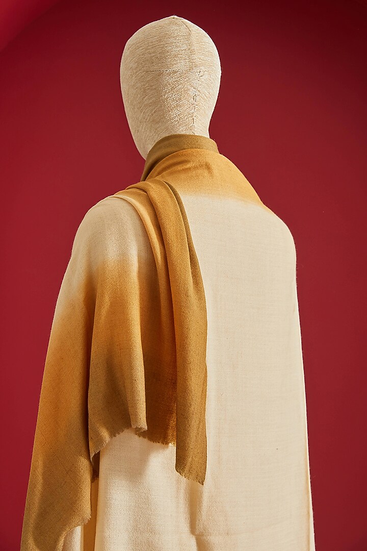 Beige & Golden Brown Pashmina Ombre-Dyed Shawl by Shaza at Pernia's Pop Up Shop