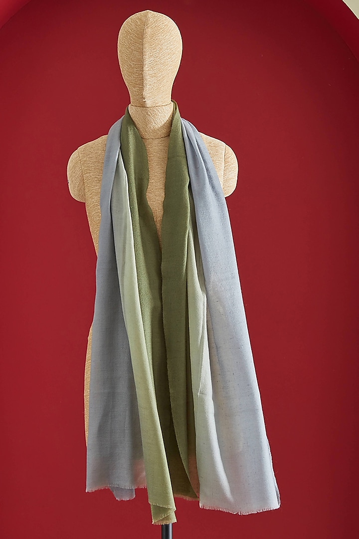 Silver & Pista Green Fine Cashmere Ombre-Dyed Stole by Shaza at Pernia's Pop Up Shop