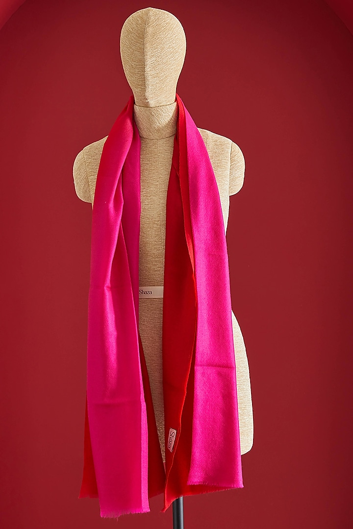 Red & Pink Fine Cashmere Ombre-Dyed Stole by Shaza at Pernia's Pop Up Shop