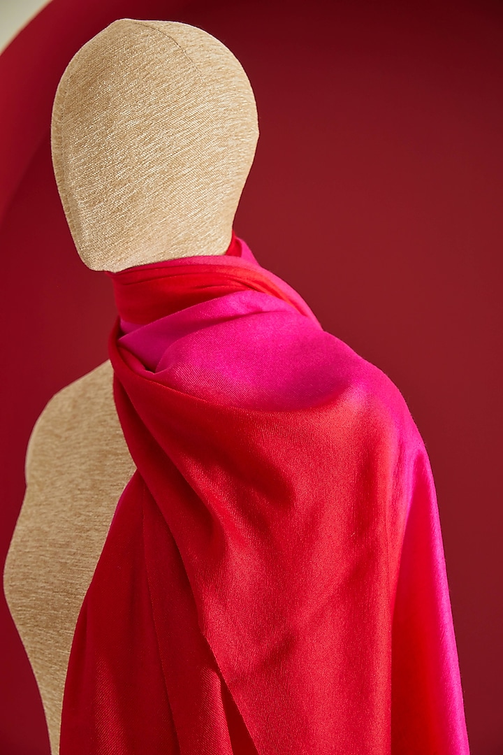 Red & Pink Fine Cashmere Ombre-Dyed Stole by Shaza at Pernia's Pop Up Shop