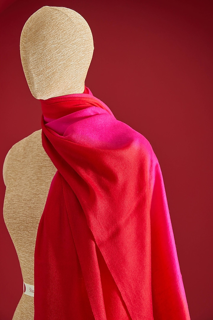 Red & Pink Fine Cashmere Ombre-Dyed Stole by Shaza at Pernia's Pop Up Shop