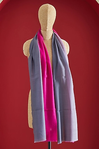 Grey & Pink Fine Cashmere Ombre-Dyed Stole by Shaza