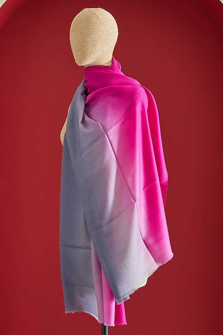Grey & Pink Fine Cashmere Ombre-Dyed Stole by Shaza at Pernia's Pop Up Shop