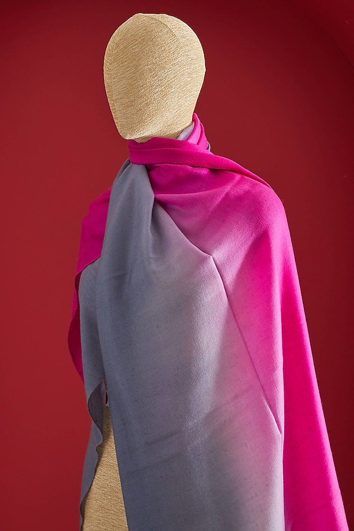 Grey & Pink Fine Cashmere Ombre-Dyed Stole by Shaza at Pernia's Pop Up Shop