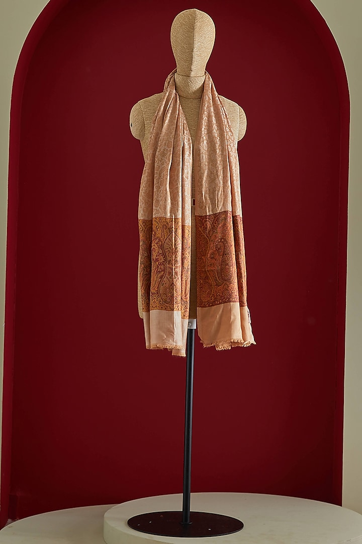 Peachy Beige & Brown Wool Silk Kani Stole by Shaza at Pernia's Pop Up Shop