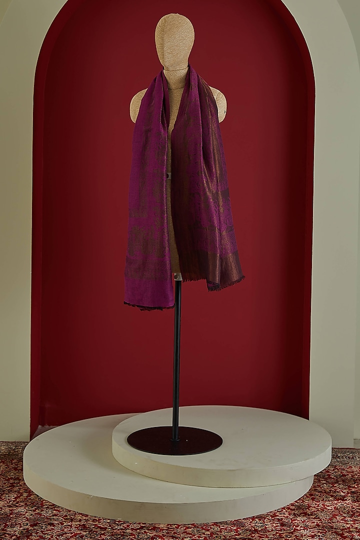 Purple & Copper Gold Fine Count Wool Interwoven Zari Stole by Shaza at Pernia's Pop Up Shop