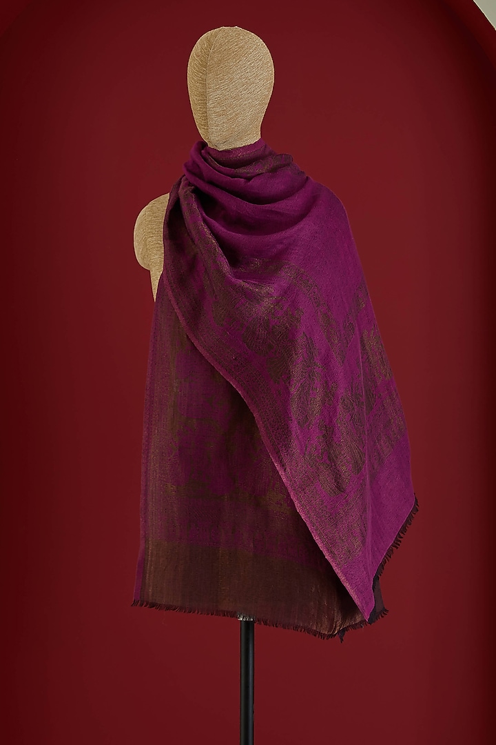 Purple & Copper Gold Fine Count Wool Interwoven Zari Stole by Shaza at Pernia's Pop Up Shop