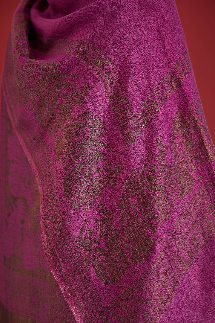 Purple & Copper Gold Fine Count Wool Interwoven Zari Stole by Shaza at Pernia's Pop Up Shop