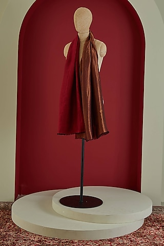 Red & Golden Fine Count Wool Interwoven Zari Stole by Shaza