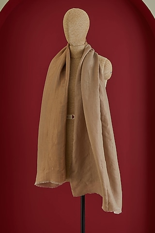 Beige & Golden Fine Count Wool Interwoven Zari Stole by Shaza