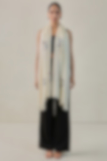 Ivory Pashmina Machine Embroidered Stole by Shaza at Pernia's Pop Up Shop