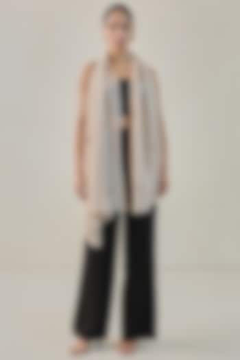 Ivory Pashmina Motif Machine Embroidered Stole by Shaza at Pernia's Pop Up Shop