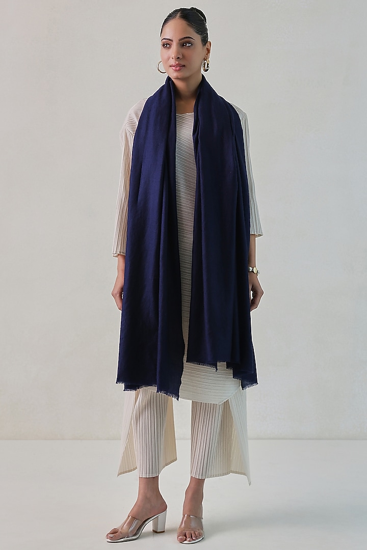 Dark Blue Cashmere Shawl by Shaza at Pernia's Pop Up Shop