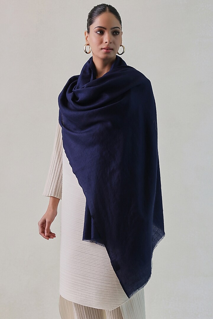 Dark Blue Cashmere Shawl by Shaza at Pernia's Pop Up Shop