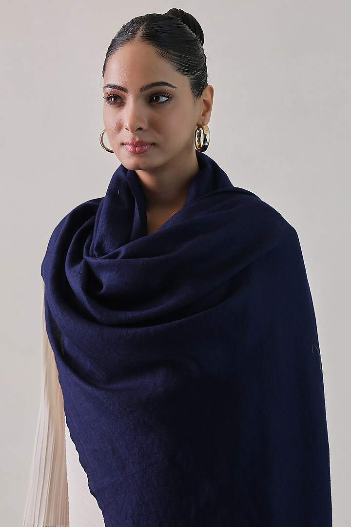 Dark Blue Cashmere Shawl by Shaza at Pernia's Pop Up Shop