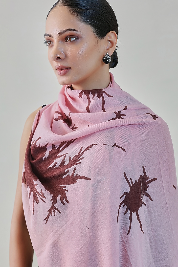 Pink & Wine Woolen Hand Painted & Swarovski Embroidered Stole by Shaza at Pernia's Pop Up Shop