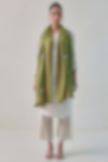 Olive Green Pashmina Floral Machine Embroidered Stole by Shaza at Pernia's Pop Up Shop