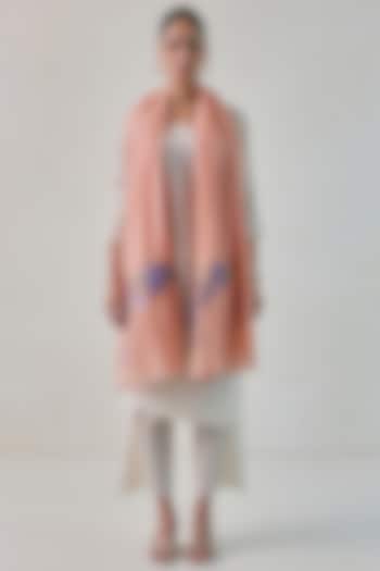 Peach Pashmina Floral Machine Embroidered Stole by Shaza at Pernia's Pop Up Shop