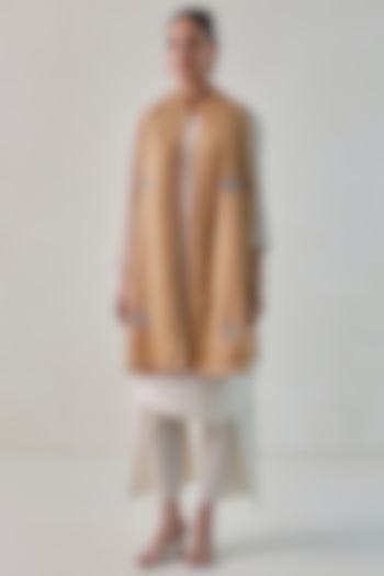 Caramel Colored Pashmina Floral Machine Embroidered Stole by Shaza at Pernia's Pop Up Shop