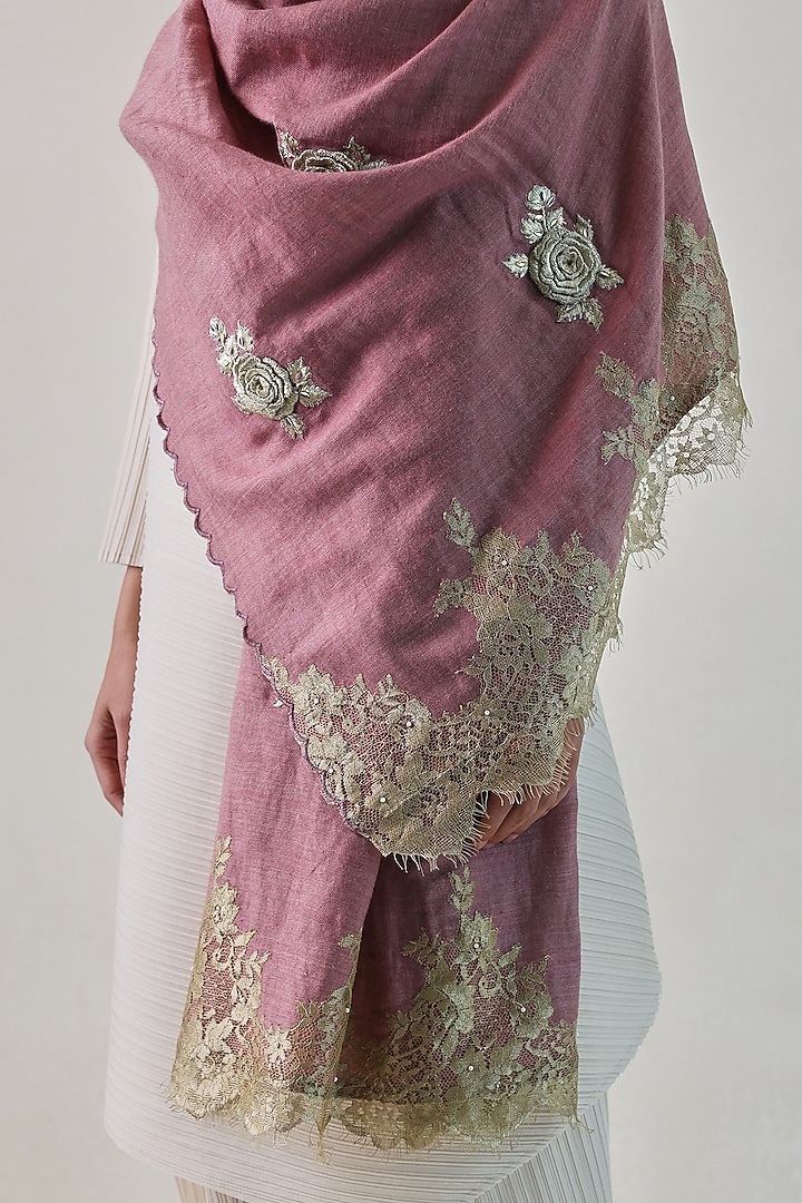 Dusty Rose Pink Chantilly Hand Embellished Stole by Shaza at Pernia's Pop Up Shop