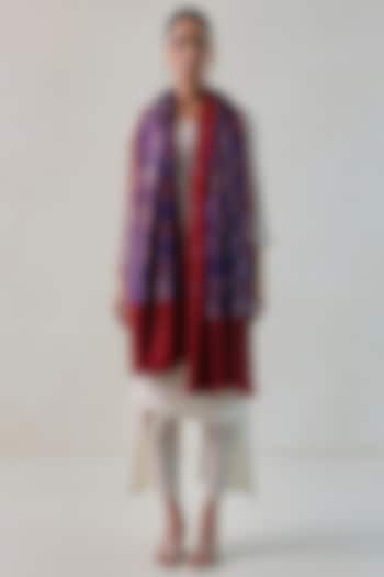 Deep Red & Blue Pashmina Stole by Shaza at Pernia's Pop Up Shop