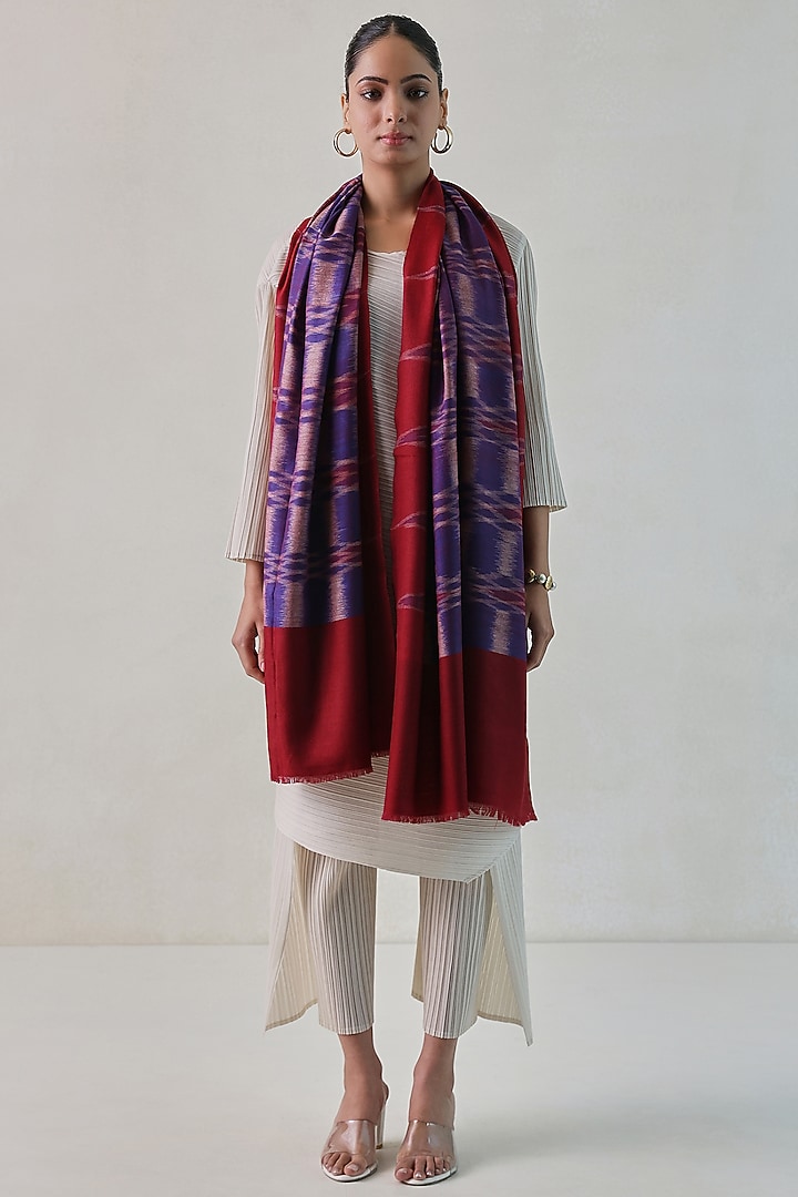 Deep Red & Blue Pashmina Stole by Shaza at Pernia's Pop Up Shop
