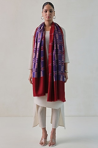 Deep Red & Blue Pashmina Stole by Shaza