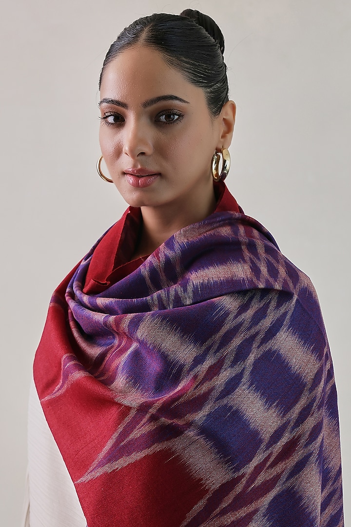 Deep Red & Blue Pashmina Stole by Shaza at Pernia's Pop Up Shop