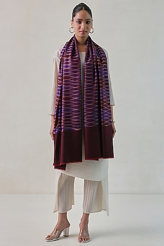 Deep Red & Blue Pashmina Stole by Shaza
