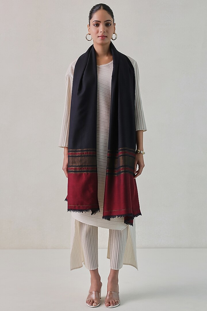 Red & Dark Blue Pashmina Stole by Shaza at Pernia's Pop Up Shop