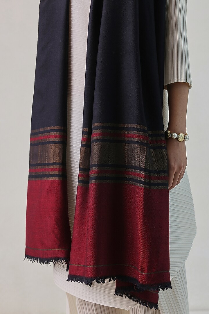 Red & Dark Blue Pashmina Stole by Shaza at Pernia's Pop Up Shop