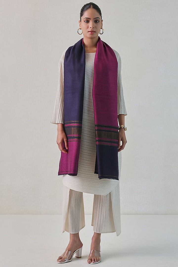 Pink & Dark Blue Pashmina Stole by Shaza at Pernia's Pop Up Shop